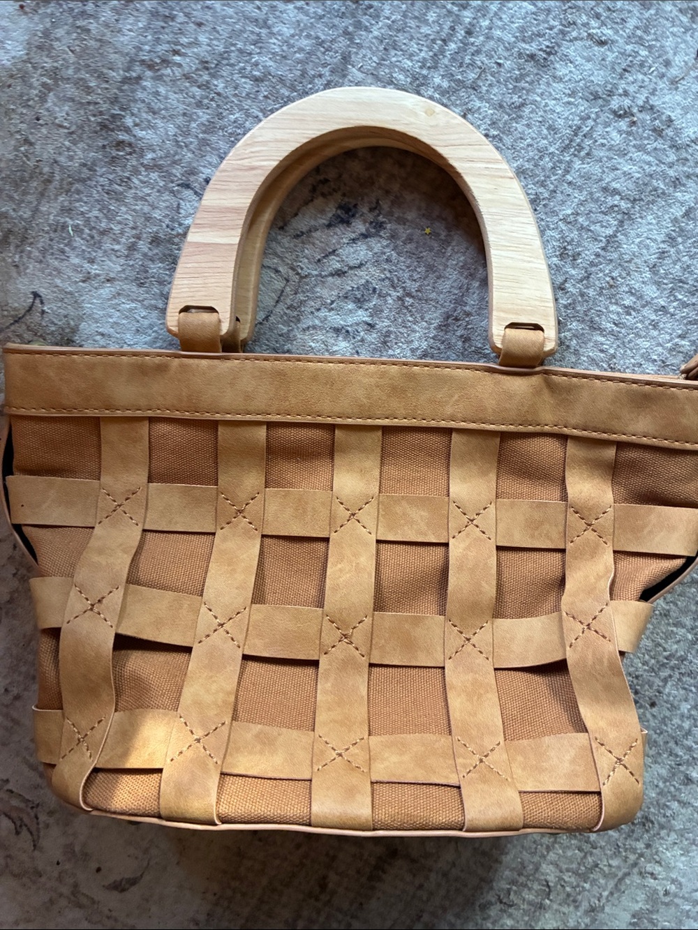 Joy Susan Woven Tan Tote with Wooden Handles